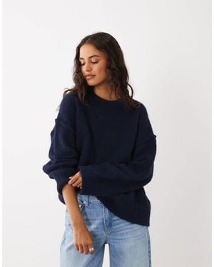 4th & Reckless Wool Feel Fluffy Drop Shoulder Jumper - Blue