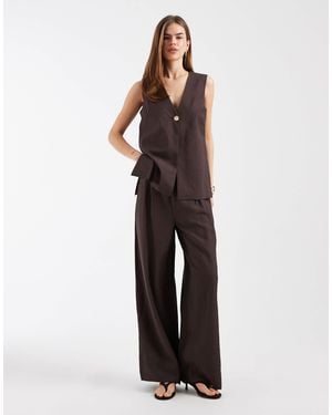 Object Pleat Front Wide Leg Tailored Trouser Co-ord - Brown