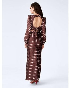 OMNES Francoise Long-Sleeved Satin Midi Dress With Open Back - Red