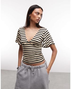 Collusion Deep V-neck Batwing Top - Brown