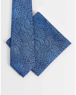 ASOS Set Con Cravatta E Fazzoletto Da Taschino Con Foglie E Fiori - Blu
