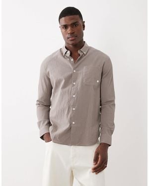 Farah Stanford - chemise légère à manches longues et logo - taupe foncé - Gris