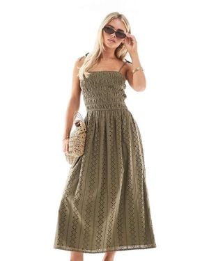 Miss Selfridge Strappy Broderie Maxi Dress - Green
