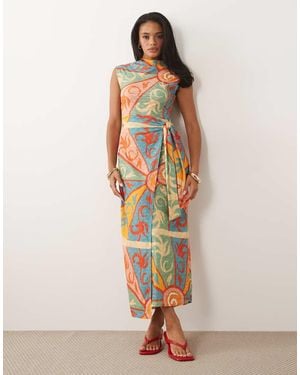 Never Fully Dressed Lucy Textured Short Sleeve Tie Front Midi Dress - Natural