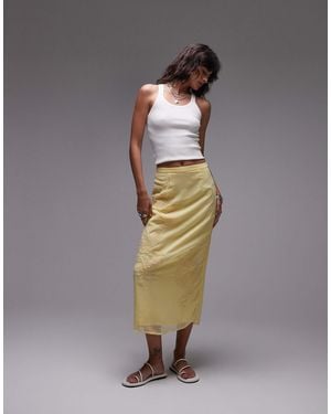 TOPSHOP Sheer Midi Skirt With Floral Embroidery - Gray