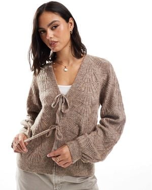 Object Knitted Tie Front Cardigan - Brown