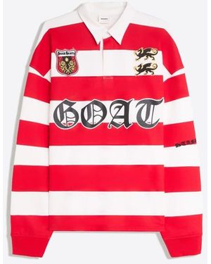 Bershka Striped Print Long Sleeve Polo Shirt - Red