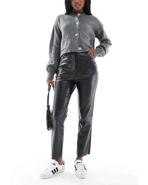 New Look Faux Leather Straight Leg Trousers - Grey