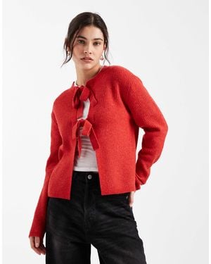 Pieces Reversable Tie Front Cardigan - Red