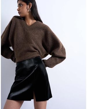 TOPSHOP Faux Leather Hi-shine Mini Pelmet Skirt - Black