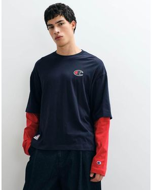 Champion Long Sleeve Double Layer Crewneck T-Shirt - Blue