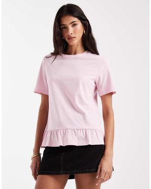 Pieces Frill Trim T-shirt - Red