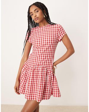 ASOS – kurzes t-shirt-kleid mit tiefer taille und vichy-karo - Rot