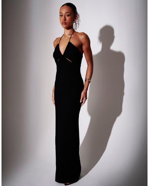 South Beach Vestido Largo Con Cuello Halter Y Detalle De Abertura De Punto De - Negro