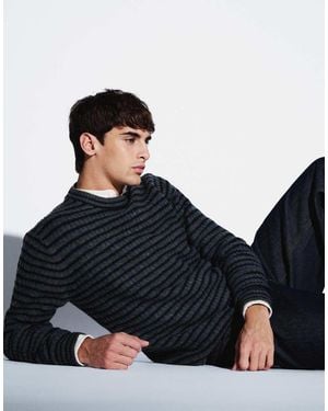 Jack & Jones Jersey Suave Y Mullido De Cuello Redondo En Rayas Grises - Negro