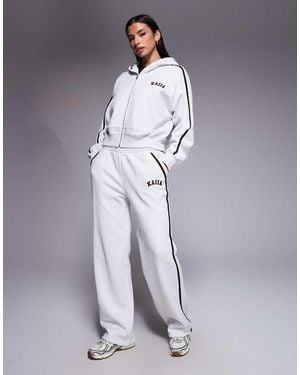 Kaiia Cotton Rich Embroidered Logo Side Stripe Wide Leg Joggers Co-Ord - Blue