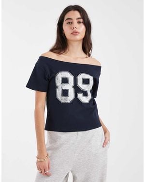 Cotton On Sporty Off Shoulder Graphic Tee - Blue