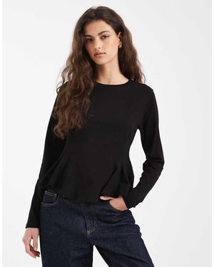 Miss Selfridge Peplum Detail Long Sleeve Tee - Black