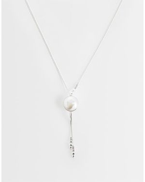 Reclaimed Vintage Longline Necklace With Ball Detail - White