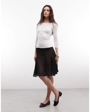Collusion Sheer Midi Skirt With Godet Details - Brown