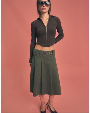 Stradivarius Utility Rok Met Zakken Midi - Groen