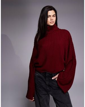 Kaiia Exclusive High Neck Wide Sleeve Oversized Sweater - Red