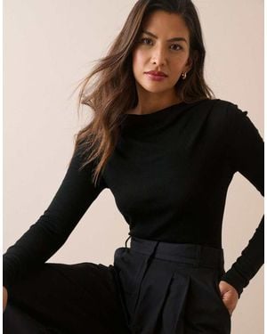 Nobody's Child Merino Wool Draped Boat Neck Top - Black