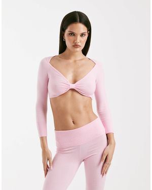 I.AM.GIA Morgana Super Soft Fine Knit Bow Front Long Sleeve Crop Top - Pink