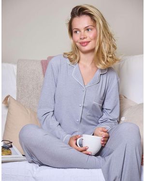 Loungeable Pijama Clásico De Camisa De Manga Larga Y Pantalones Largos De Canalé De - Morado
