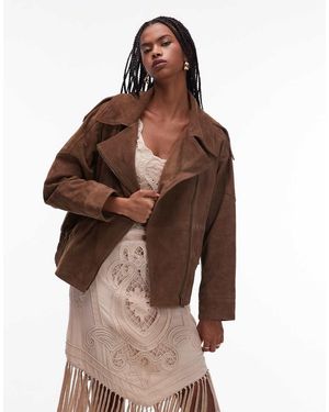 ASOS Real Suede Biker Jacket With Quilt Lining - Metallic