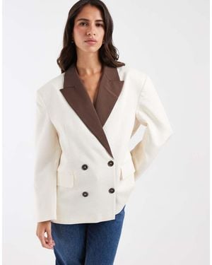 ASOS Blazer Van Linnenmix Met Contrasterende Revers - Wit
