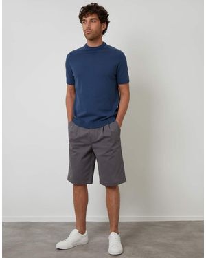 Threadbare Pleated Relaxed Fit Stretch Chino Shorts - Blue