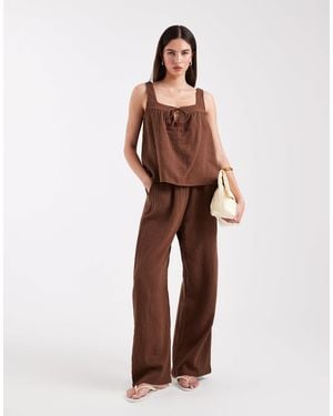 ONLY Wide Leg Cheesecloth Pants - Brown
