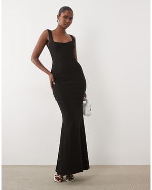 Vesper Bengaline Square Neck Fishtail Maxi Dress - Black