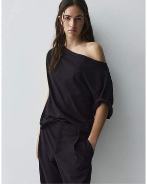 Pull&Bear Asymmetric Short Sleeve T-shirt - Black