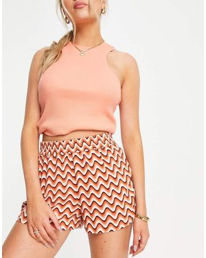 New Look Pantaloncini Stile Running Arancioni Con Stampa A Onde Rétro - Arancione
