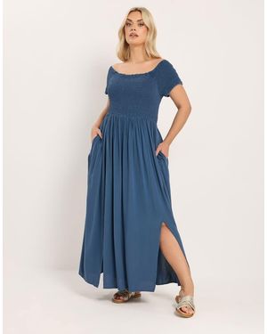 Yours Clothing Chambray Bardot Maxi Dress - Blue