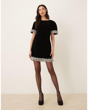 Sister Jane Velvet Polka Dot Ruffle Hem Mini Dress - Natural