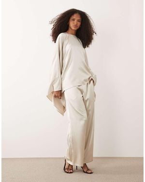 Iyal Satin Wide Leg Trousers - Natural