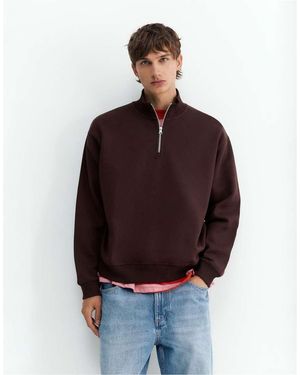 Pull&Bear Felpa Con Zip Corta - Rosso
