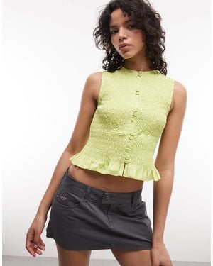 ASOS Double Button Shirred Sleeveless Top - Green