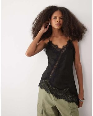 Mango Asymmetric Compact Cami With Lace Trim - Black