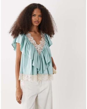 ASOS Satijnen Gelaagde Blouse Met Kanten Inzetstukken - Blauw