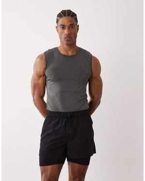 4505 2-In-1 Quick Dry Woven Running Shorts With Zip Pockets - Black