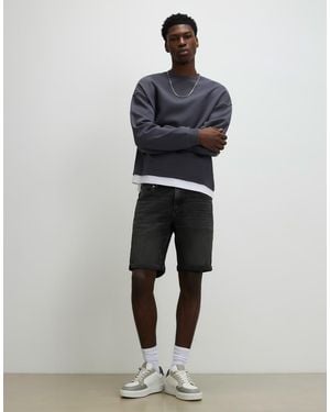 River Island Slim Fit Washed Denim Shorts - Black