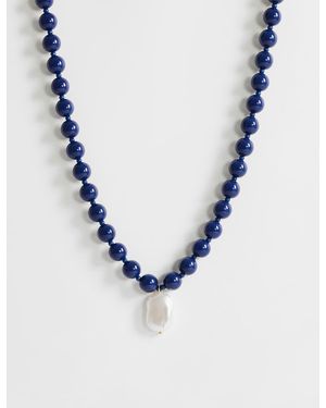 TOPSHOP Marais Beaded Necklace With Pearl Charm - Blue