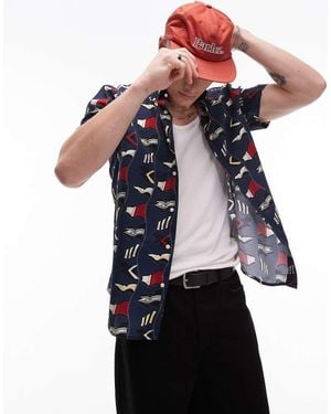 Tommy Hilfiger Poplin All Over Flag Shirt - Blue