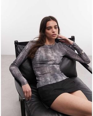 Weekday Mesh Long Sleeve Top With Croc Print - Grey