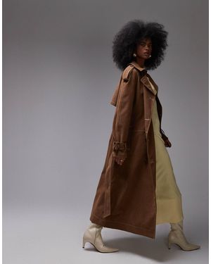 TOPSHOP – oversize-trenchcoat im longline-schnitt aus em wildlederimitat mit kontrastnaht - Braun