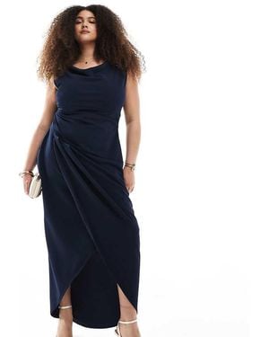 Tfnc Plus Bridesmaid Slash Neck Maxi Dress With Ruching Detail - Blue